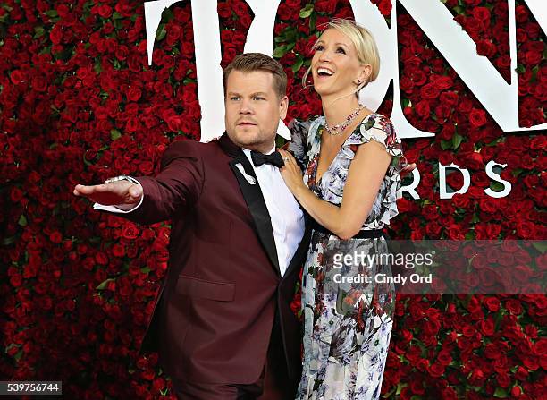 James Corden and Julia Carey pose for a photo at the Nordstrom photo booth at the 70th Annual Tony Awards at The Beacon Theatre on June 12, 2016 in...