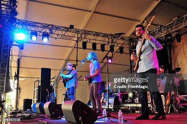 Recording artist Stephen Moughin, Sam Bush and Todd Parks of Sam Bush Band perform onstage at That Tent during Day 4 of the 2016 Bonnaroo Arts And...