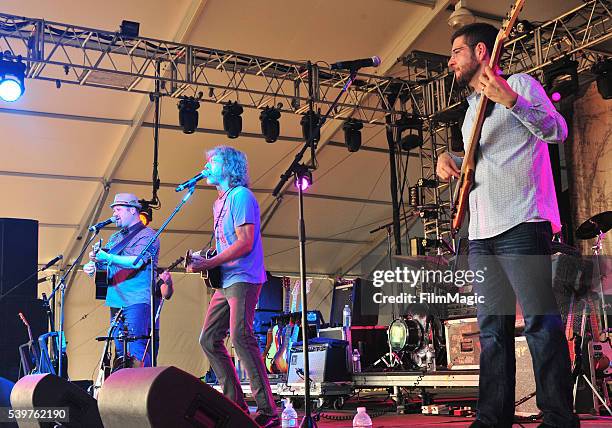 Recording artist Stephen Moughin, Sam Bush and Todd Parks of Sam Bush Band perform onstage at That Tent during Day 4 of the 2016 Bonnaroo Arts And...