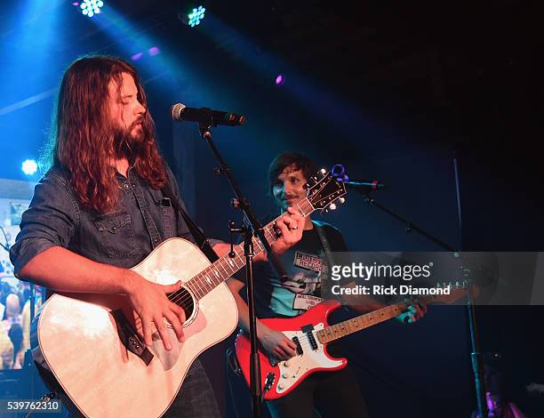 Singer/Songwriter Brent Cobb joins Charlie Worsham on stage during Charlie Worsham's Midnight Jam - Day 3 on June 10, 2016 in Nashville, Tennessee.