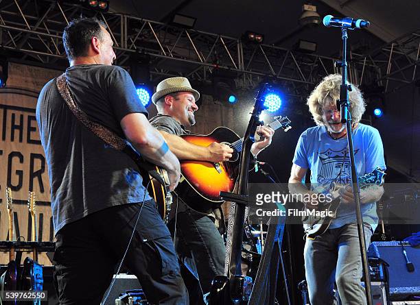 Recording artists Scott Vestal, Stephen Mougin and Sam Bush of Sam Bush Band perform onstage at That Tent during Day 4 of the 2016 Bonnaroo Arts And...