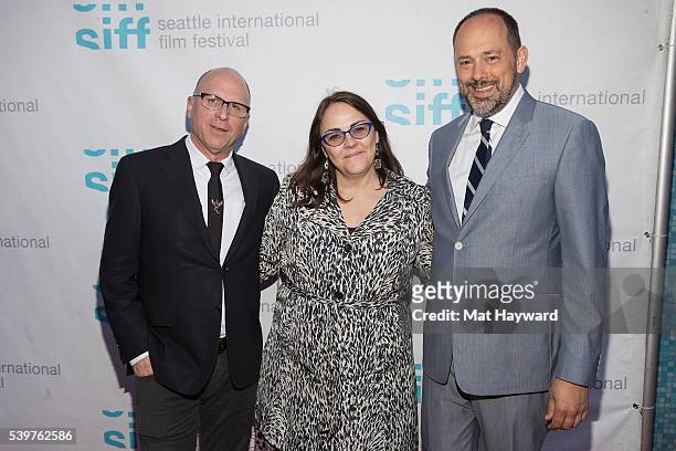 Amazon Studios Head of Marketing and Distribution Bob Berney, Director Jocelyn Moorhouse and Carl Spence arrive for the SIFF closing night screening...