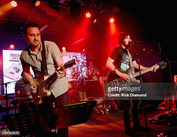 Guitarist of the Year Derek Wells joins Charlie Worsham on stage during Charlie Worsham's Midnight Jam - Day 3 on June 10, 2016 in Nashville,...