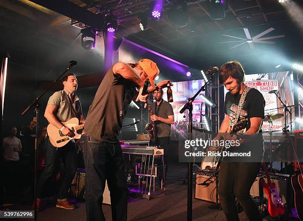 Guitarist of the year Derek Wells, Singer/Songwriter Kid Rock join Charlie Worsham on stage during Charlie Worsham's Midnight Jam - Day 3 on June 10,...