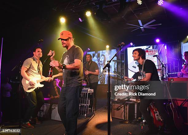 Guitarist of the year Derek Wells, Singer/Songwriter Kid Rock join Charlie Worsham on stage during Charlie Worsham's Midnight Jam - Day 3 on June 10,...