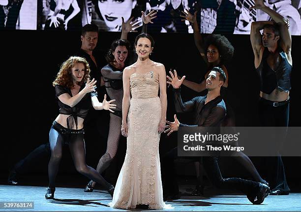 Bebe Neuwirth and the cast of 'Chicago' perform onstage during the 70th Annual Tony Awards at The Beacon Theatre on June 12, 2016 in New York City.