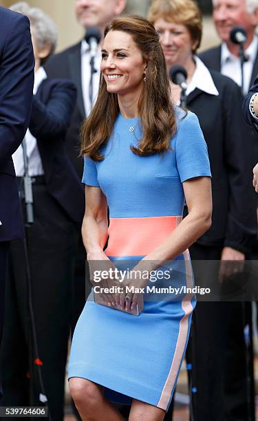 Catherine, Duchess of Cambridge attends 'The Patron's Lunch' celebrations to mark Queen Elizabeth II's 90th birthday on The Mall on June 12, 2016 in...