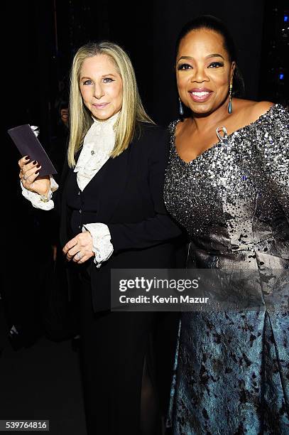 Barbra Streisand and Oprah Winfrey attend the 70th Annual Tony Awards at The Beacon Theatre on June 12, 2016 in New York City.