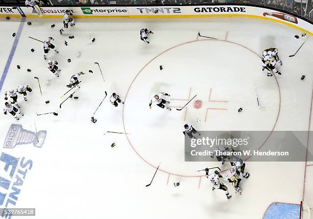 The Pittsburgh Penguins celebrate after their 3-1 victory to win the Stanley Cup against the San Jose Sharks in Game Six of the 2016 NHL Stanley Cup...