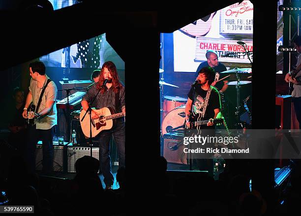 Guitarist of the Year Derek Wells, Singer/Songwriter Brent Cobb join Charlie Worsham on stage during Charlie Worsham's Midnight Jam - Day 3 on June...