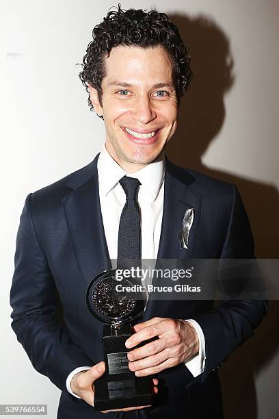 Thomas Kail poses with his award for Best Direction of a Musical at the 70th Annual Tony Awards - Press Room at Beacon Theatre on June 12, 2016 in...