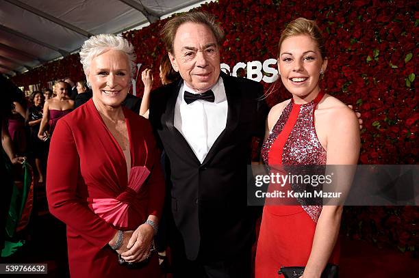 Glenn Close, Andrew Lloyd Webber, and Isabella Lloyd Webber attend the 70th Annual Tony Awards at The Beacon Theatre on June 12, 2016 in New York...