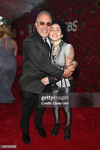 Emilio Estefan and daughter Emily Estefan attend the 70th Annual Tony Awards at The Beacon Theatre on June 12, 2016 in New York City.