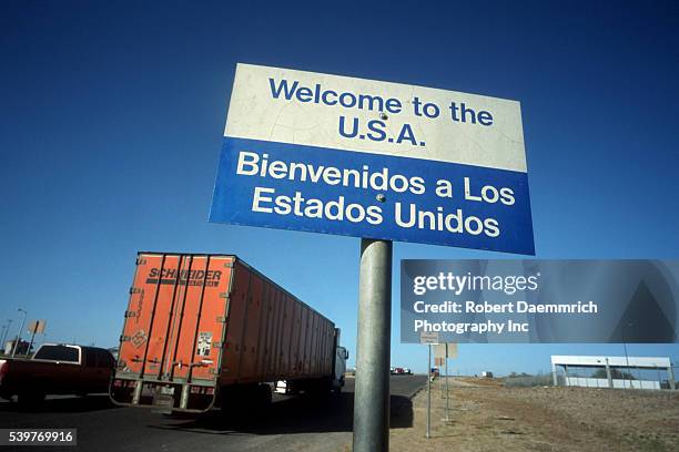 Trucks enter the United States at the Colombia Solidarity Bridge outside Laredo, Texas. The six-lane bridge is heavily used with NAFTA commerce...