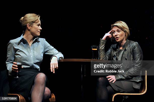 Abigail Cruttenden as Angela and Lisa Dillon as Lucy in David Eldridge's "The Knot Of The Heart" at the Almeida Theatre in London.