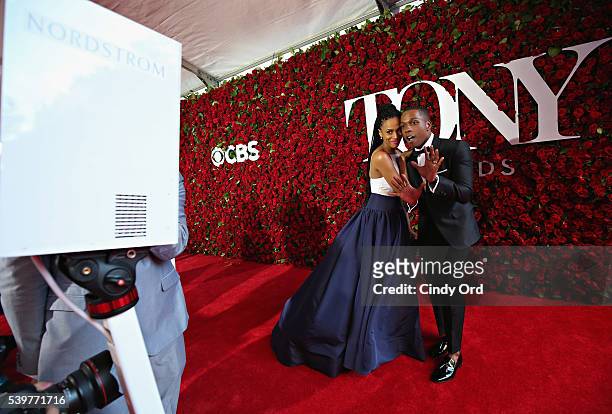 Nicolette Robinson and Leslie Odom Jr. Attend the 70th Annual Tony Awards at The Beacon Theatre on June 12, 2016 in New York City.