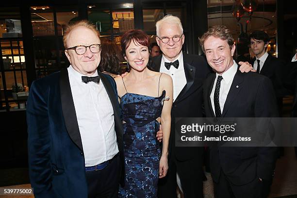 Musician Peter Asher and actors Carmen Cusack, Steve Martin, and Martin Short attend the after party for the 2016 Tony Awards Gala presented by...
