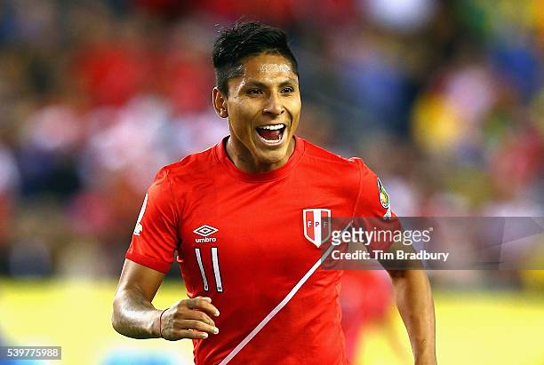 Raul Ruidiaz of Peru reacts in the second half against Brazil during a 2016 Copa America Centenario Group B match at Gillette Stadium on June 12,...