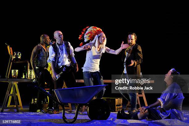 Leo Bill as Charles Surface with artists of the company in Richard Brinsley Sheridan's "The School For Scandal" directed by Deborah Warner at the...