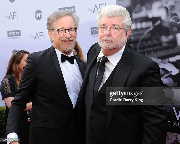 Directors Steven Spielberg and George Lucas attend American Film Institute's 44th Life Achievement Award Gala Tribute to John Williams at Dolby...