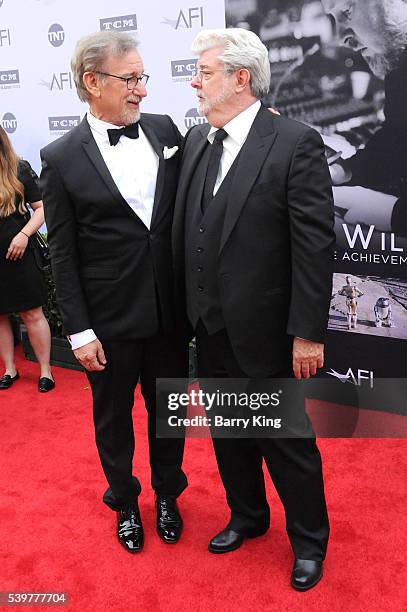 Directors Steven Spielberg and George Lucas attend American Film Institute's 44th Life Achievement Award Gala Tribute to John Williams at Dolby...