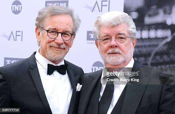 Directors Steven Spielberg and George Lucas attend American Film Institute's 44th Life Achievement Award Gala Tribute to John Williams at Dolby...