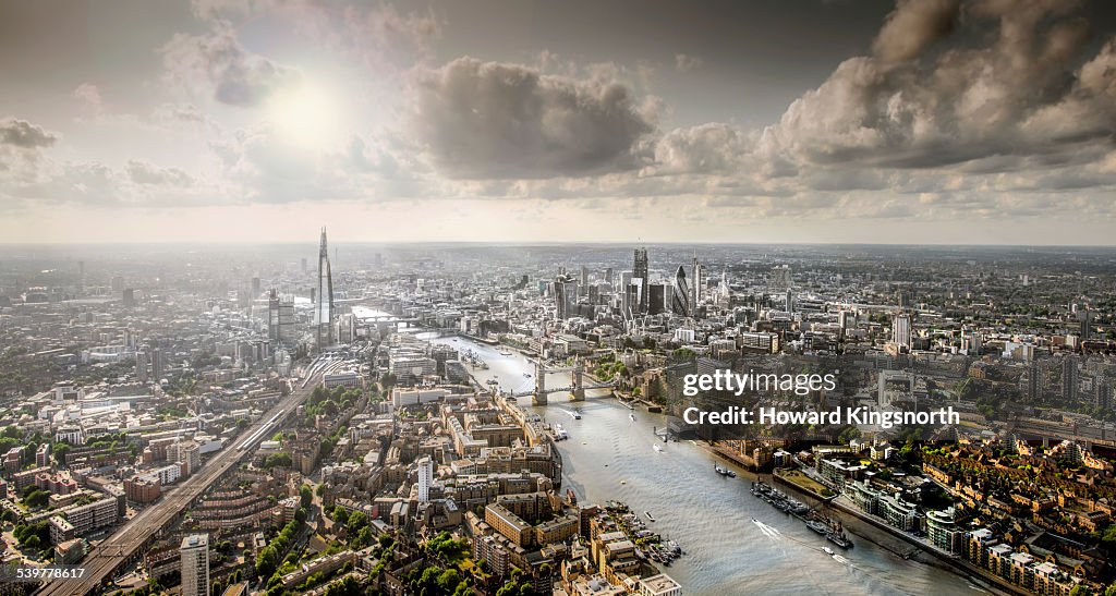 Aeral view of London and the Thames from the East