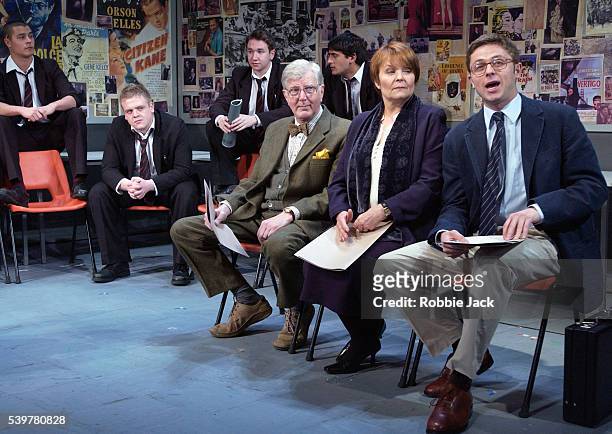 Stephen Moore , Isla Blair , Orlando Wells with members of the cast in the production The History Boys at Wyndham's Theatre.