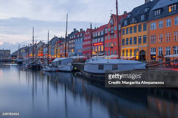 beautiful nyhavn at dusk - canal disney stock pictures, royalty-free photos & images