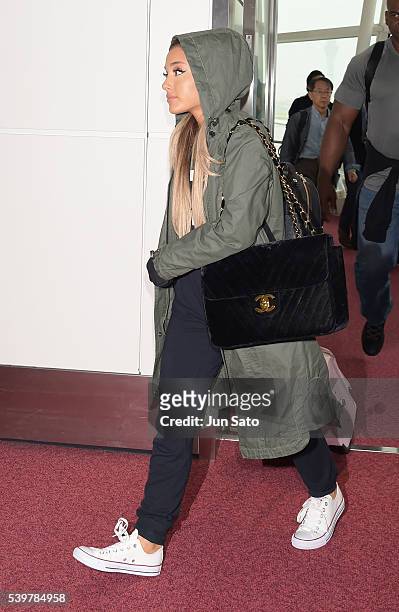 Ariana Grande is seen upon arrival at Haneda Airport on June 13, 2016 in Tokyo, Japan.