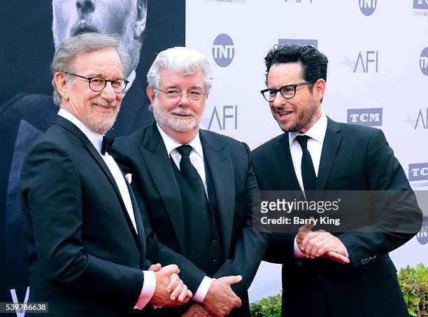 Directors Steven Spielberg, George Lucas and J.J. Abrams attend American Film Institute's 44th Life Achievement Award Gala Tribute to John Williams...