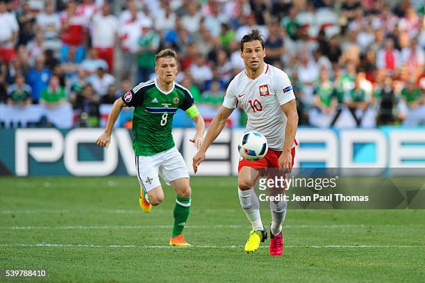 Grzegorz Krychowiak of Poland during Group-C preliminary round between Poland and Northern Ireland at Allianz Riviera Stadium on June 12, 2016 in...