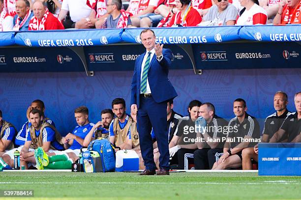 Michael O NEILL coach of Northern Ireland during Group-C preliminary round between Poland and Northern Ireland at Allianz Riviera Stadium on June 12,...