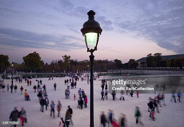 people enjoying sunset at tuileries in paris - jardín de las tullerías fotografías e imágenes de stock