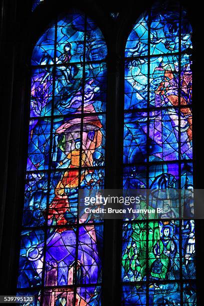 stained-glass window of reims cathedral - marc chagall stock-fotos und bilder