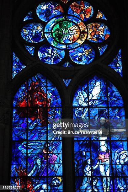 stained-glass window of reims cathedral - marc chagall stock-fotos und bilder