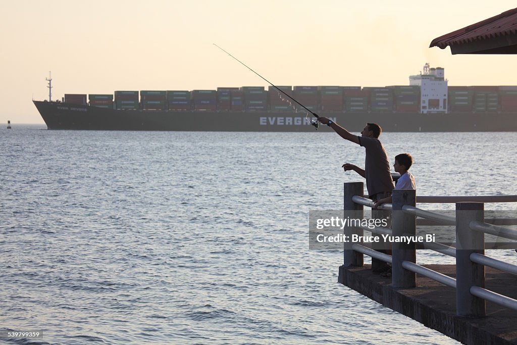 Fishing in the mouth of Panama Canal