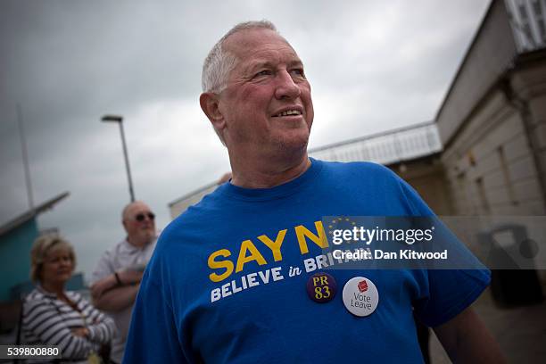 Members of the public wait for UKIP leader Nigel Farage to arrive in Ramsgate for a walk about on June 13, 2016 in Ramsgate, England. Mr Farage will...