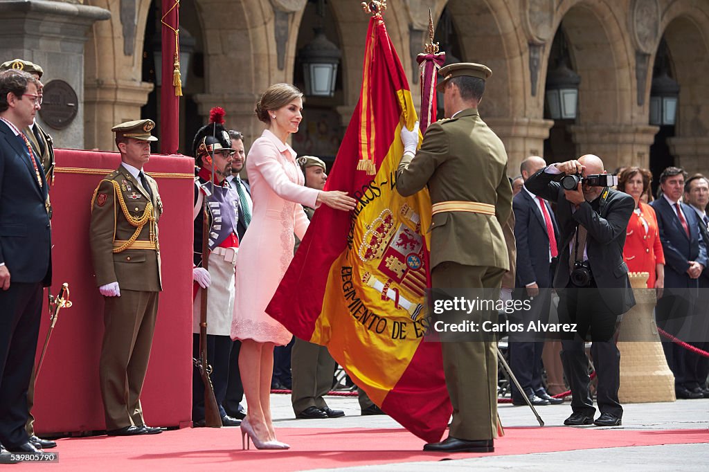 Queen Letizia Delivers New National Flag To Speciality Of Engineers Regiment Number 11