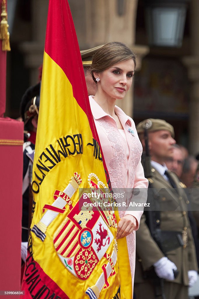 Queen Letizia Delivers New National Flag To Speciality Of Engineers Regiment Number 11
