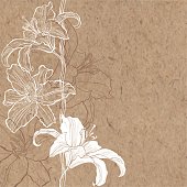 Floral background with lily on kraft paper.
