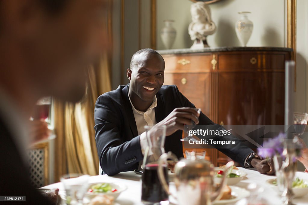 Luxury dinner, friends eating together