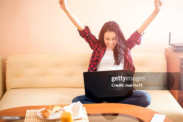 happy woman with laptop - academic success stock pictures, royalty-free photos & images