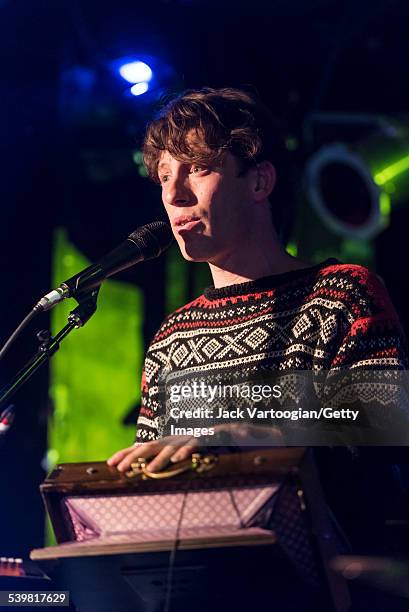 British Folk musician Sam Lee plays shruti box as he performs with his band, Sam Lee & Friends, at the 12th Annual GlobalFest on the Studio Stage at...