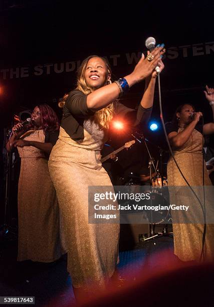 American musician Alexis Jones, on lead vocals, performs with the Jones Family Singers at the 12th Annual GlobalFest on the Studio Stage at Webster...