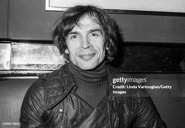 Portrait of Russian-born French dancer Rudolf Nureyev during a lunch at the Russian Tea Room, New York, New York, May 2, 1974. He was there to meet...