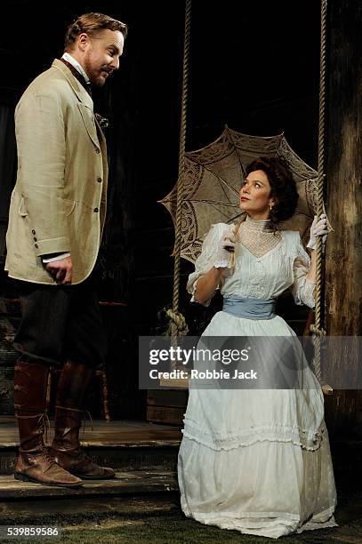 Samuel West as Doctor Astrov and Anna Friel as Yelena in Anton Chekhov's Uncle Vanya directed by Lindsay Posner at the Vaudville Theatre in London.