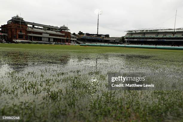 Heavy rain stops play during day five of the 3rd Investec Test match between England and Sri Lanka at Lord's Cricket Ground on June 13, 2016 in...