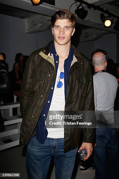 Toby Huntington-Whiteley attends the Katie Eary show during The London Collections Men SS17 at BFC Show Space on June 13, 2016 in London, England.