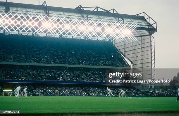 General view of the match between Essex and the West Indies at Stamford Bridge Football Ground, Chelsea, London, 14th August 1980.